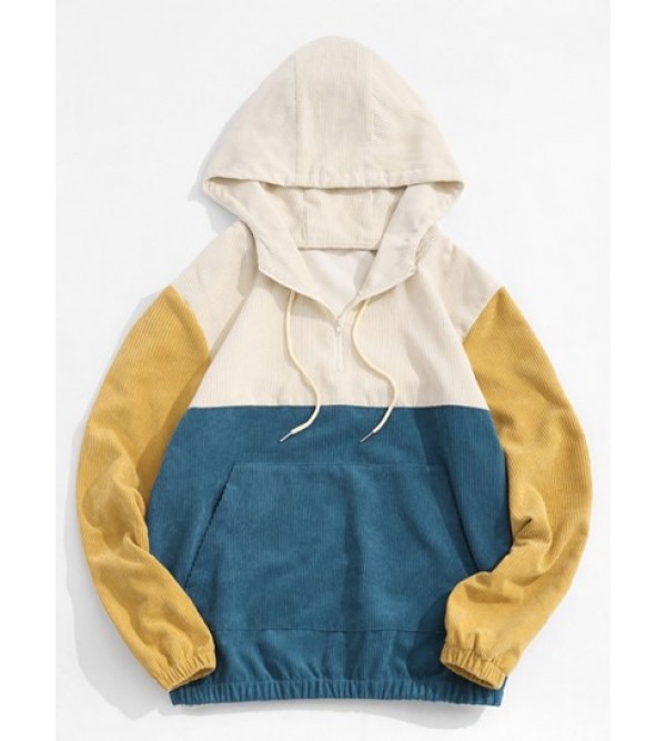 Quarter Zip Contrast Corduroy Hoodie