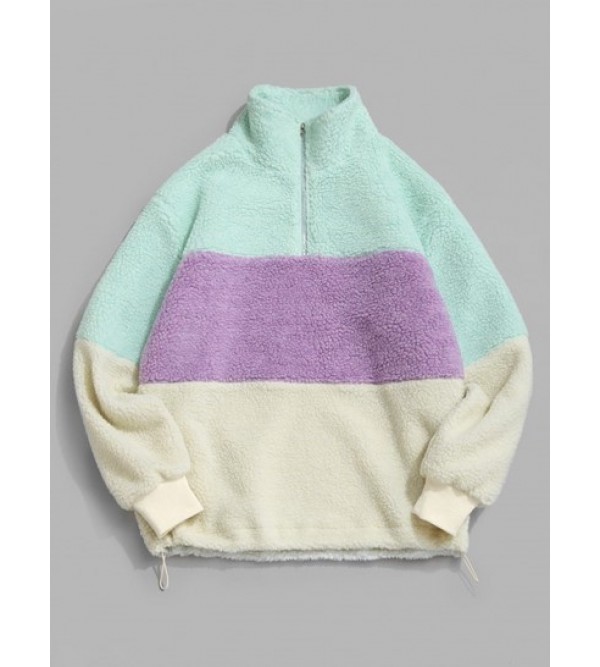 Colorblock Quarter Zip Fleece Teddy Sweatshirt