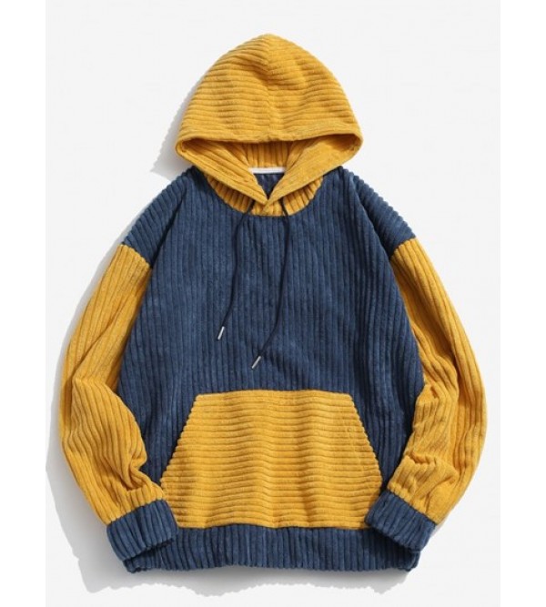 Two Tone Front Pocket Corduroy Hoodie