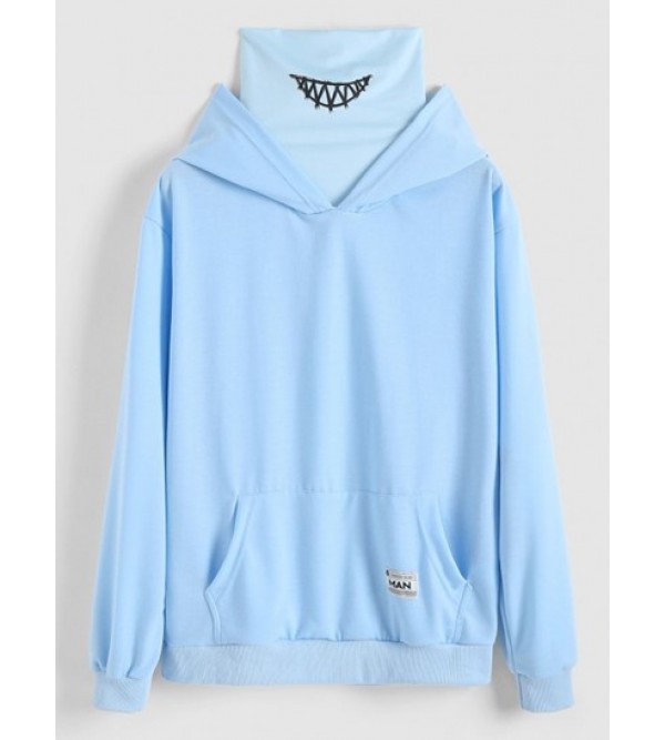 Streetwear Kangaroo Pocket Letter Applique Double Collar Hoodie