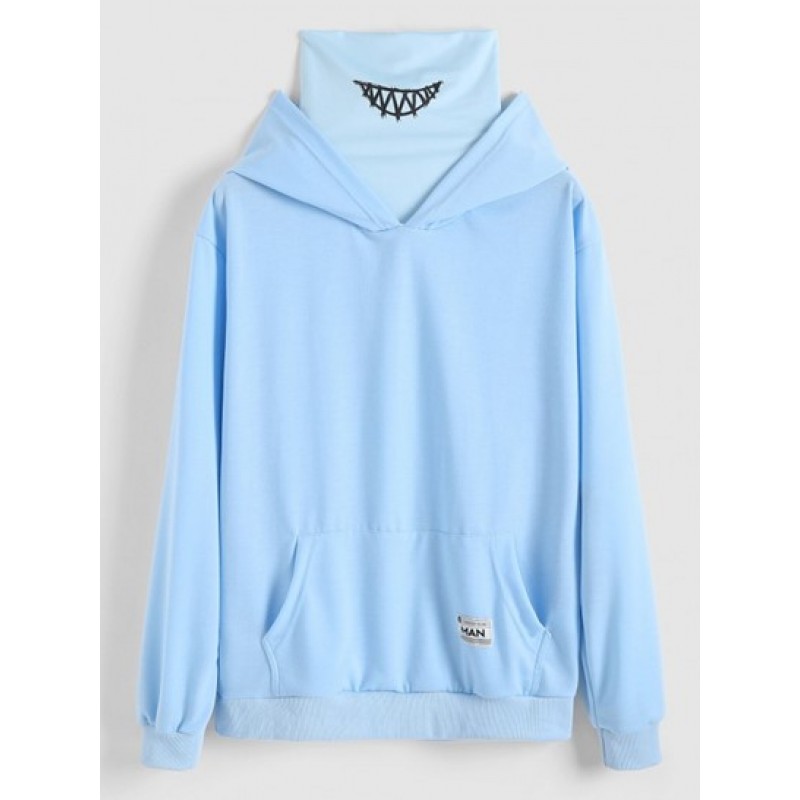 Streetwear Kangaroo Pocket Letter Applique Double Collar Hoodie