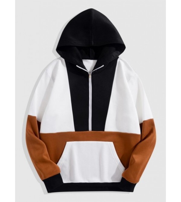 Colorblock Half Zip Fleece-lined Hoodie