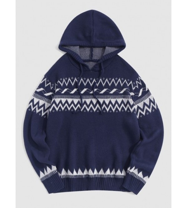 Hooded Tribal Jacquard Ethnic Aztec Printed Sweater