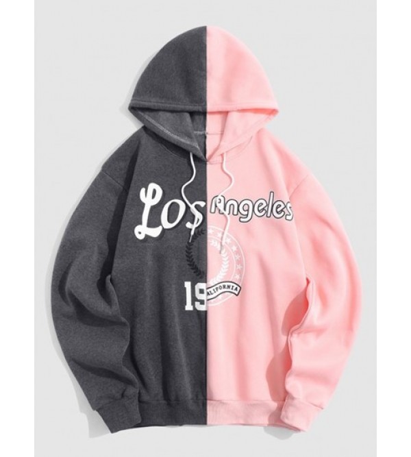 Streetwear Letters Graphic Vintage Colorblock Fleece Hoodie