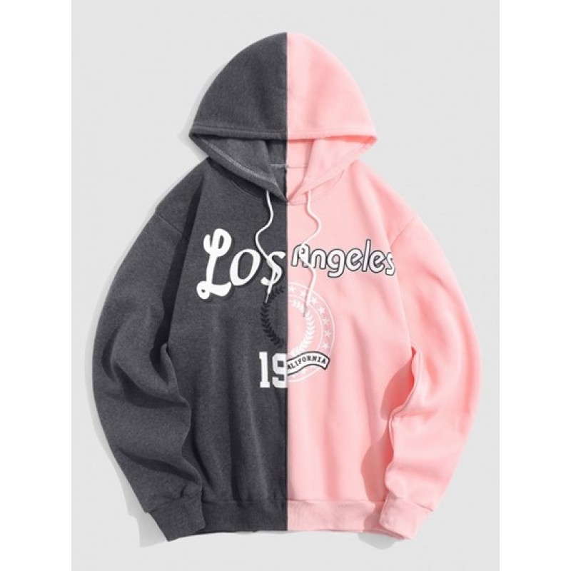 Streetwear Letters Graphic Vintage Colorblock Fleece Hoodie