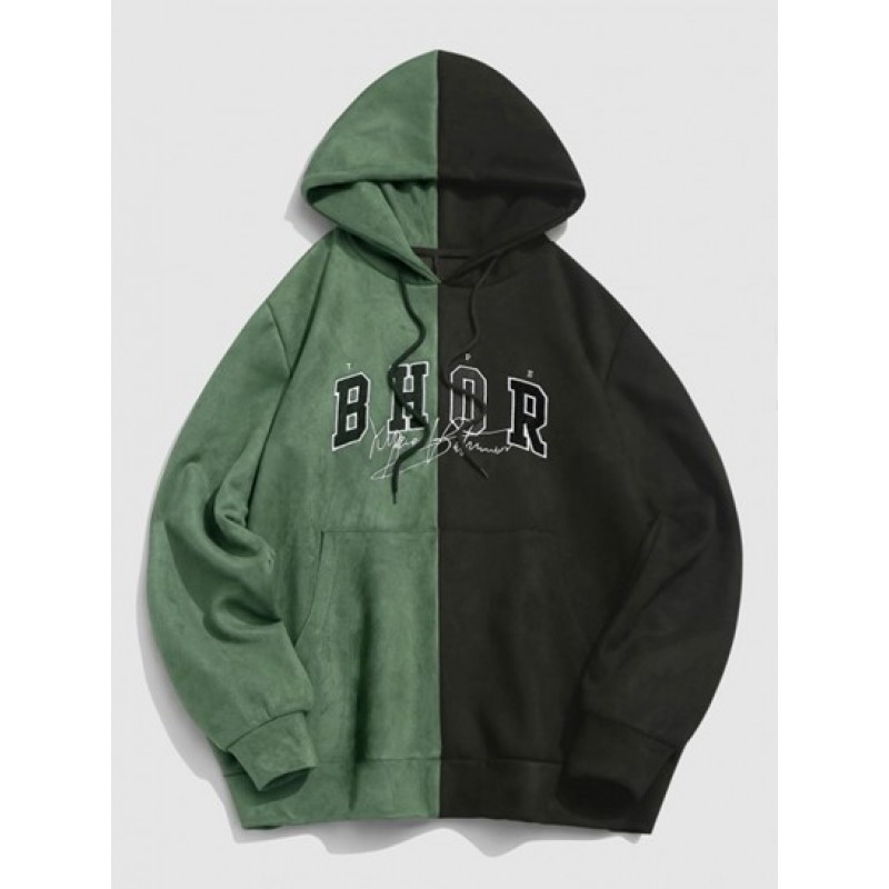 Streetwear Letters Embroidered Two Tone Suede Hoodie