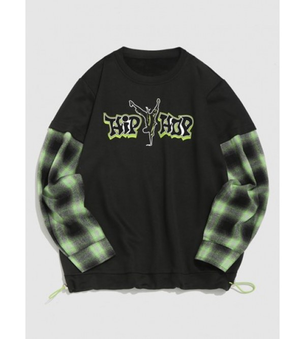 Streetwear Hip Hop Dance Print Plaid Sweatshirt