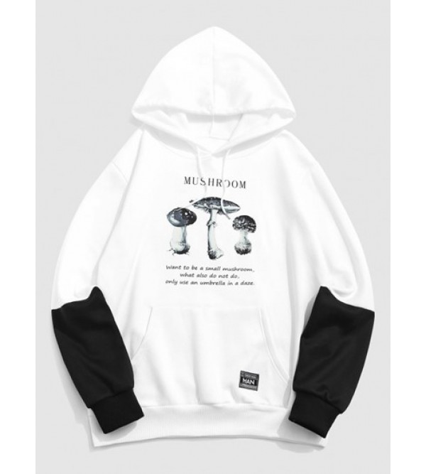 Streetwear Mushroom Letter Graphic Colorblock Fleece-lined Hoodie