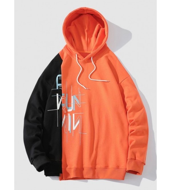 Colorblock Splicing Letter Print Hoodie