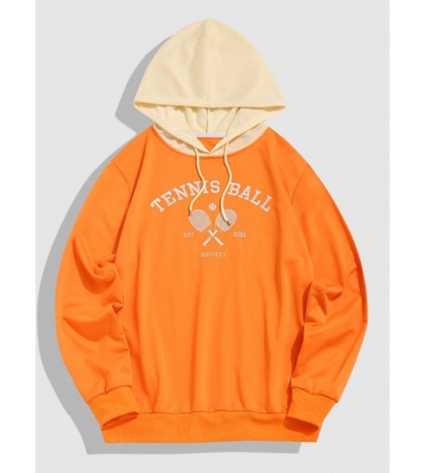 Streetwear Tennis Ball Embroidery Colorblock Hoodie