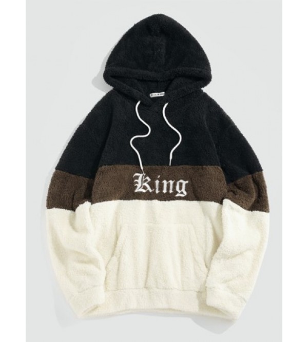 King Embroidered Colorblock Fluffy Hoodie