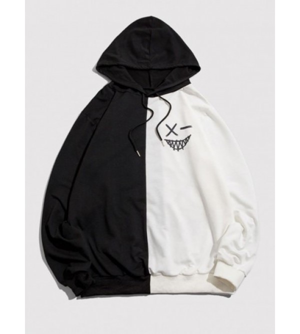 Cartoon Print Contrast Drawstring Hoodie