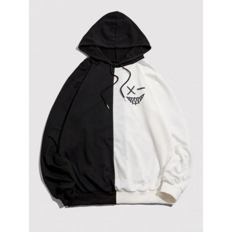 Cartoon Print Contrast Drawstring Hoodie