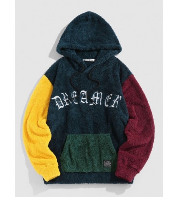 DREAMER Embroidered Color Block Fuzzy Hoodie