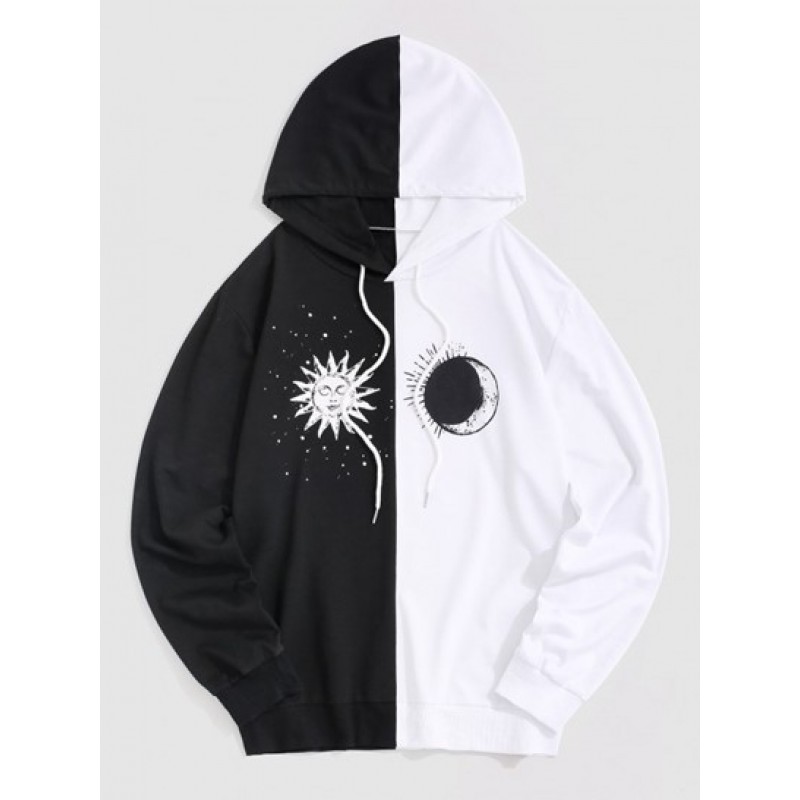 Streetwear Two Tone Celestial Sun Moon Hoodie