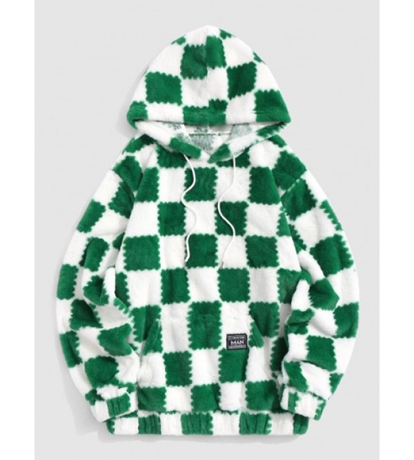 Checkered Pattern Fluffy Hoodie