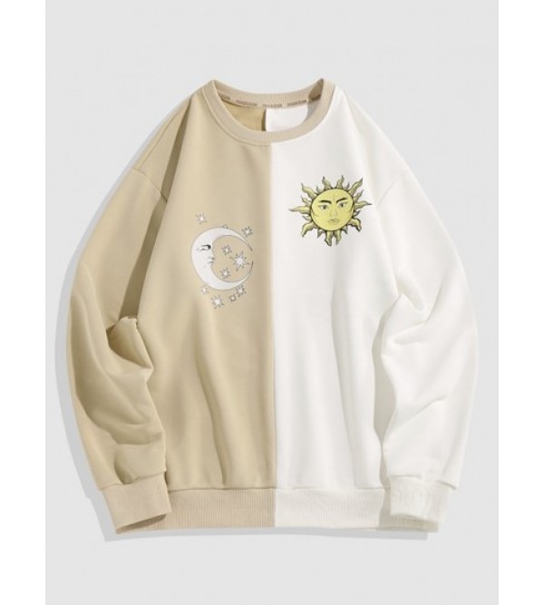 Streetwear Celestial Sun And Moon Two Tone Sweatshirt