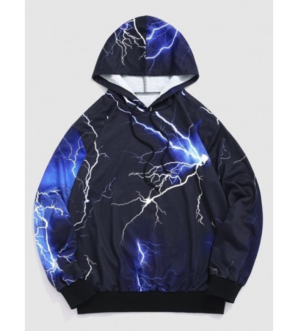 Allover Lightning Print Drawstring Streetwear Y2K Aesthetic Hoodie