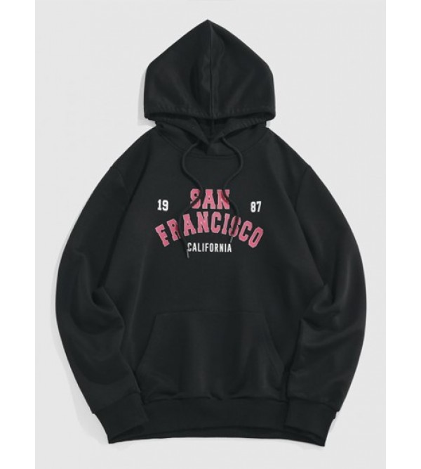 Streetwear Letters Print Pocket Vintage Graphic Hoodie