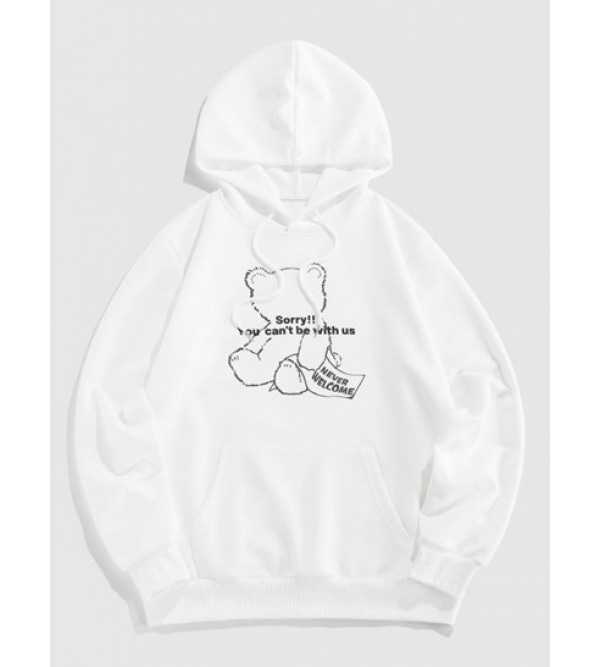 Streetwear Bear Graphic Pattern Pocket Hoodie