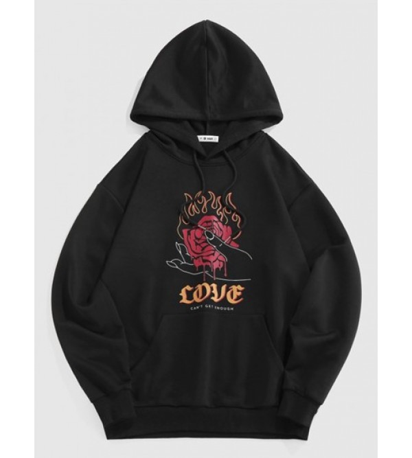 Streetwear Flower Rose Flame Hand Print Graphic Hoodie