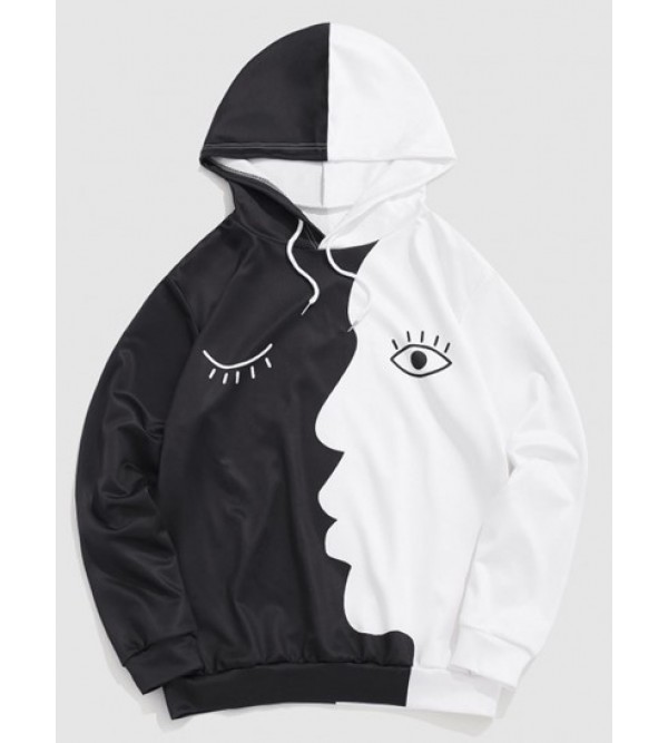 Face Eyes Print Two Tone Hoodie