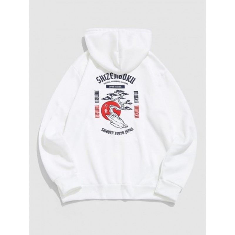 Sun Tree Letters Print Graphic Fleece Streetwear Hoodie