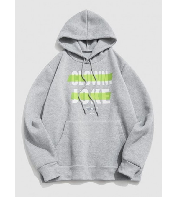 Letters Face Print Fleece Hoodie