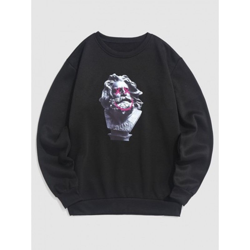 Funny Statue Print Fleece Vintage Y2K Aesthetic Sweatshirt