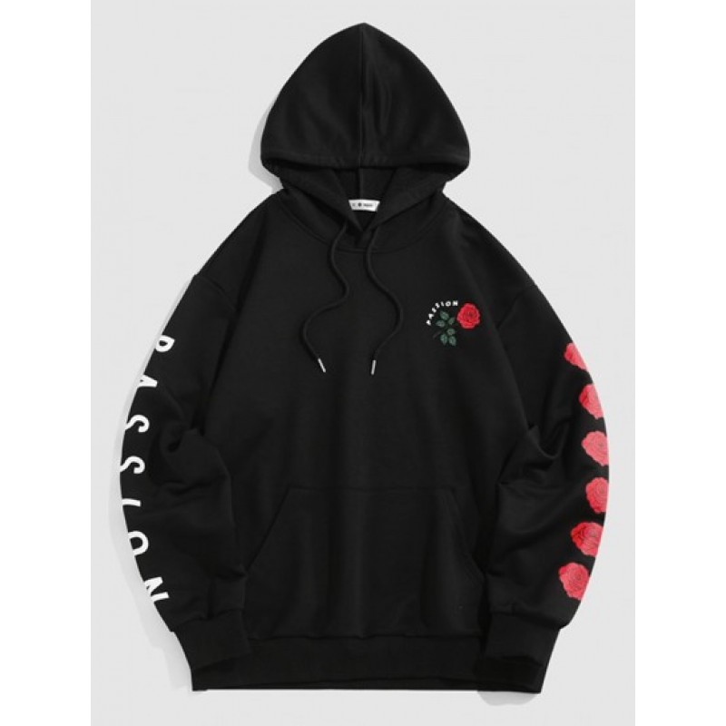 Streetwear PASSION Rose Flowers Print Graphic Hoodie
