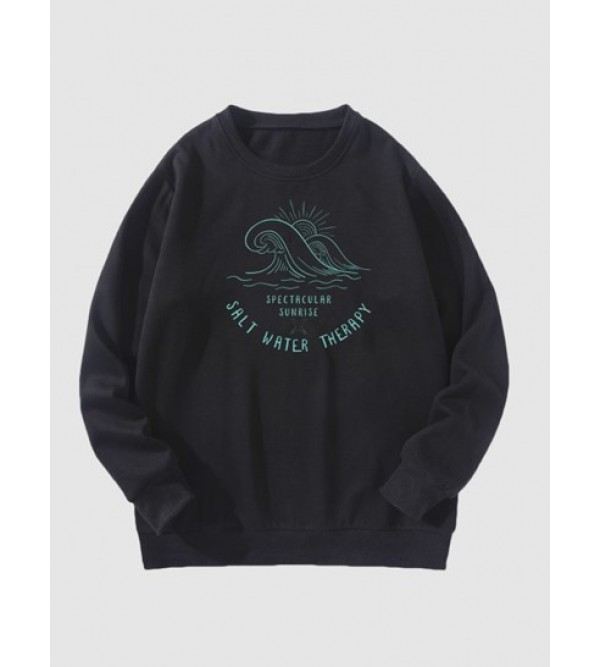 Wave Letters Print Graphic Fleece Sweatshirt