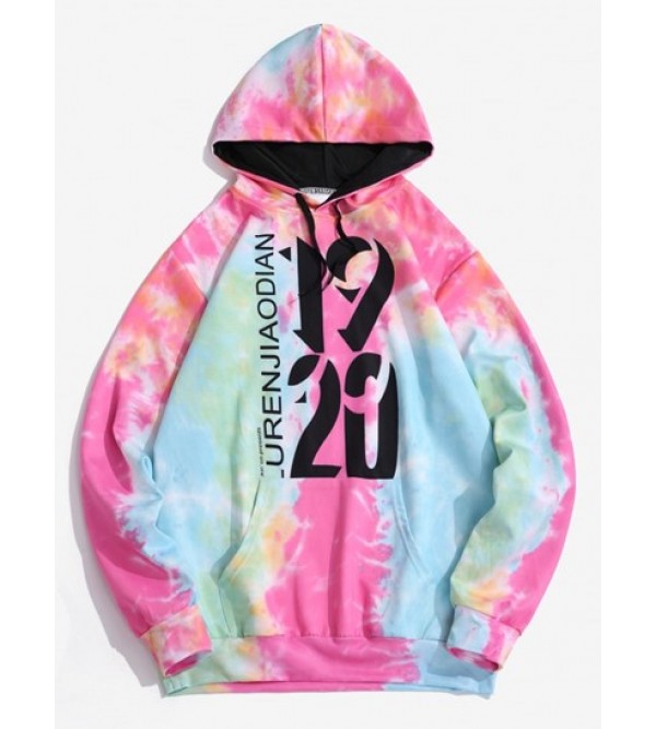 Tie Dye Letter Print Kangaroo Pocket Graphic Hoodie