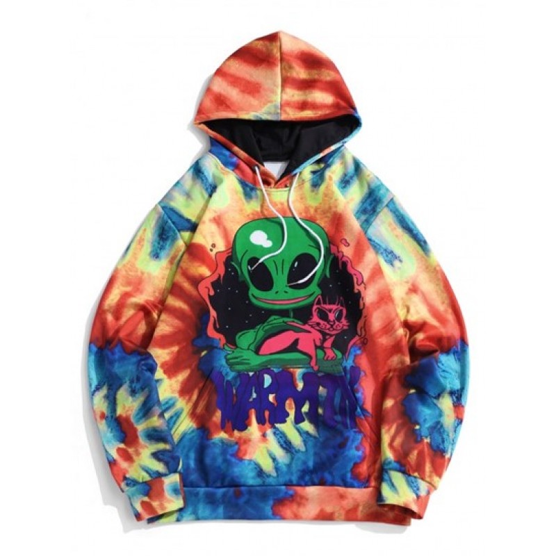 Tie Dye ET Cat Print Hoodie