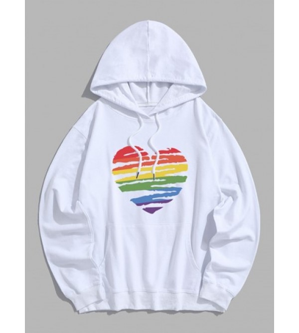 Colorful Painted Heart Graphic Drawstring Pouch Pocket Hoodie