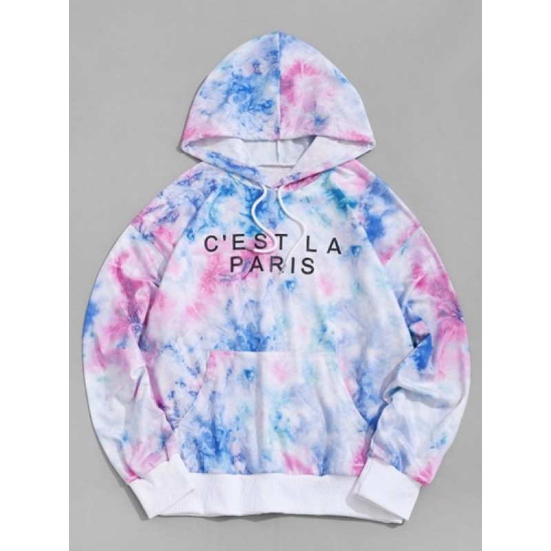 Letter Print Tie Dye Hoodie