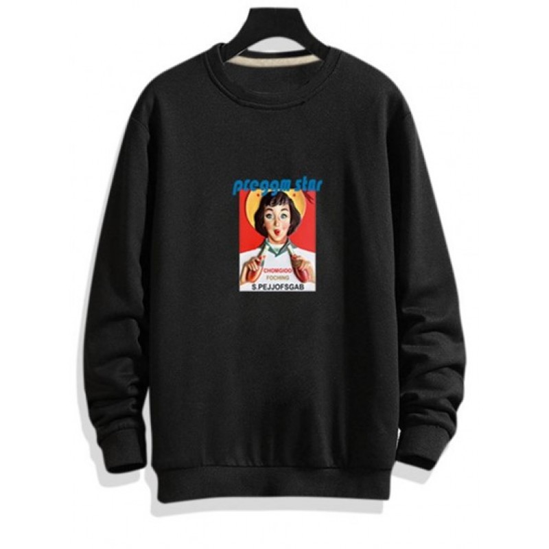 Photographic Print Rib-knit Trim Pullover Sweatshirt