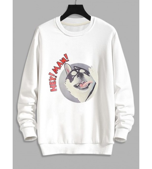 Cartoon Dog Print Rib-knit Trim Sweatshirt