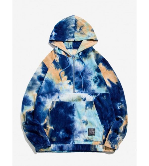 Half Zip Applique Tie Dye Corduroy Hoodie