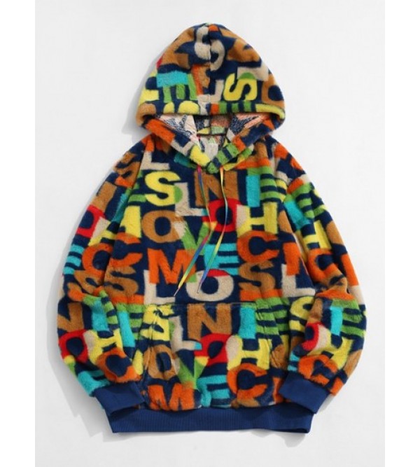 Colorful English Letter Pattern Pullover Fluffy Hoodie