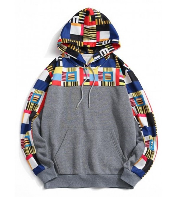 Geometric Pattern Front Pocket Fleece Hoodie