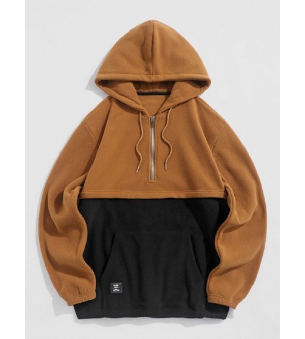 Two Tone Colorblock Half Zip Polar Fleece Hoodie