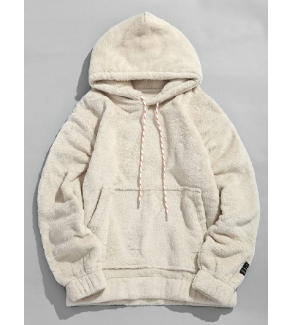 Solid Pouch Pocket Fleece Fluffy Hoodie