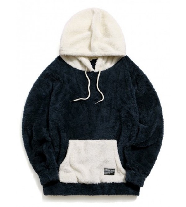 Colorblock Kangaroo Pocket Fluffy Hoodie