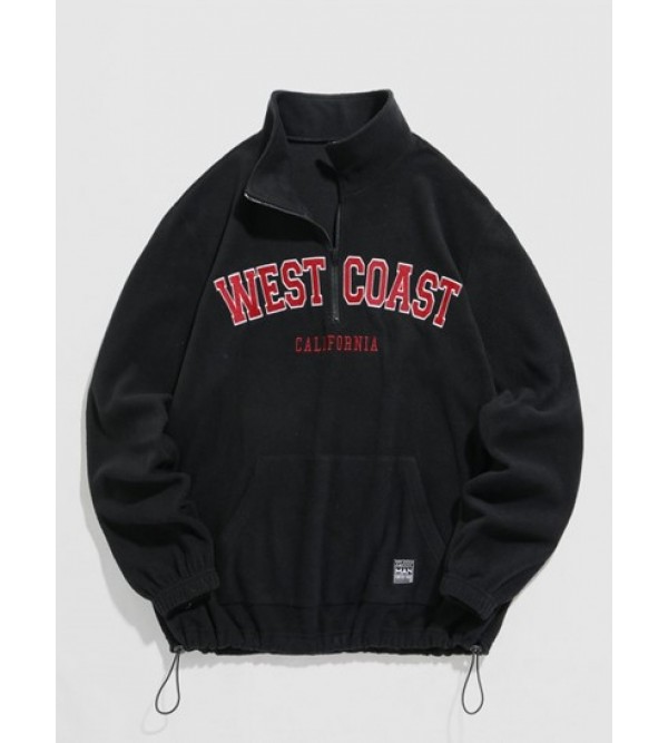 Zipper Design WEST COAST Letter Embroidery Essentials Polar Fleece Sweatshirt