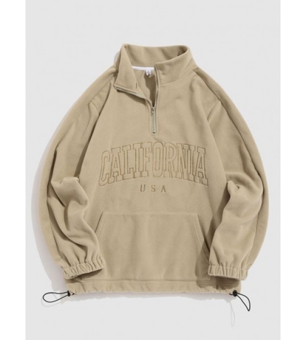 Fluffy CALIFORNIA Embroider Quarter Zip Polar Fleece  Hoodie