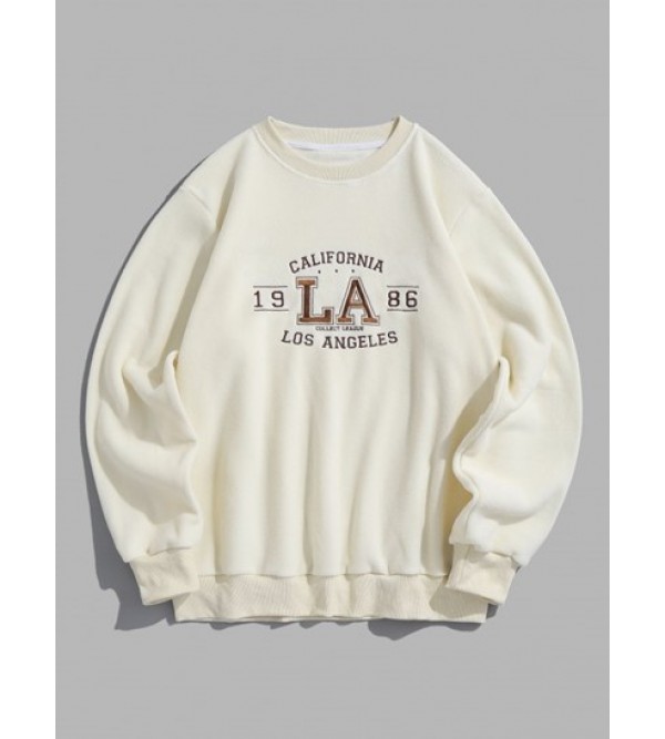 Letter Embroider Fuzzy Polar Fleece Sweatshirt