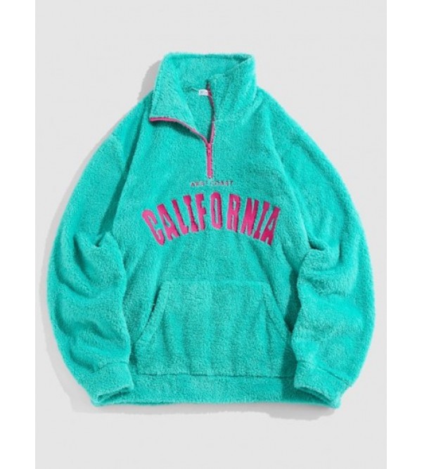 Letters Embroidered Fluffy Pullover Sweatshirt