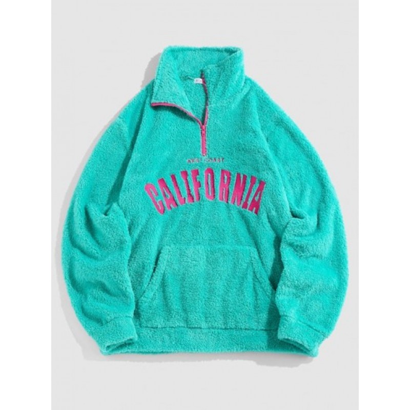 Letters Embroidered Fluffy Pullover Sweatshirt