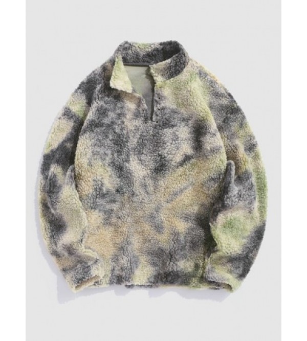 Fluffy Teddy Faux Sherpa Faux Fur Tie-dye Stand Collar Sweatshirt