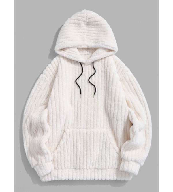 Kangaroo Pocket Striped Fluffy Hoodie